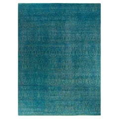 Contemporary Overdyed Hand Knotted Wool Blue Area Rug 9' 4" x 12' 4"