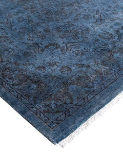 Contemporary Overdyed Hand Knotted Wool Blue Area Rug 9' 4" x 12' 9"