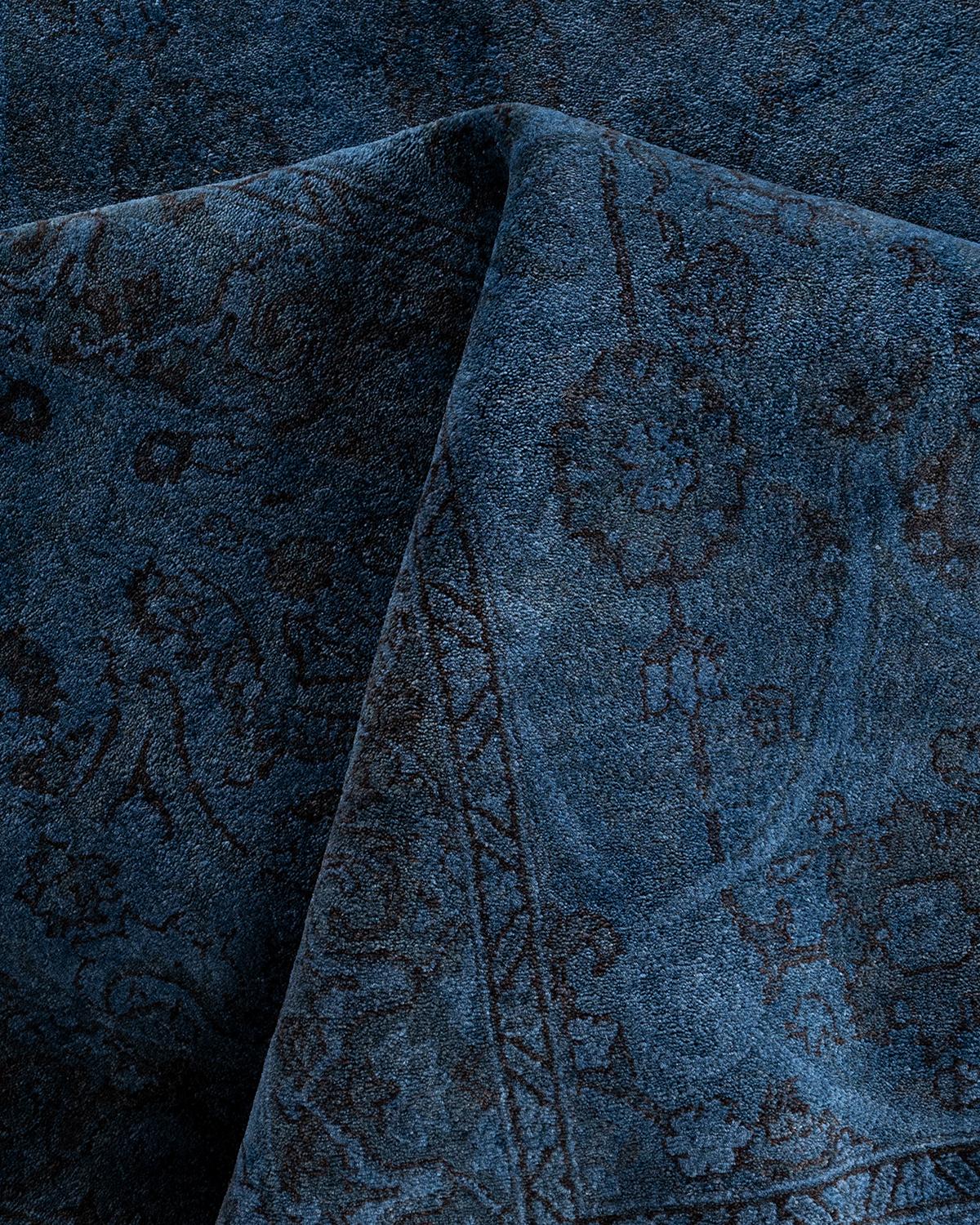 Alfombra de lana teñida a mano contemporánea azul 30 cm x 30 cm en venta 1