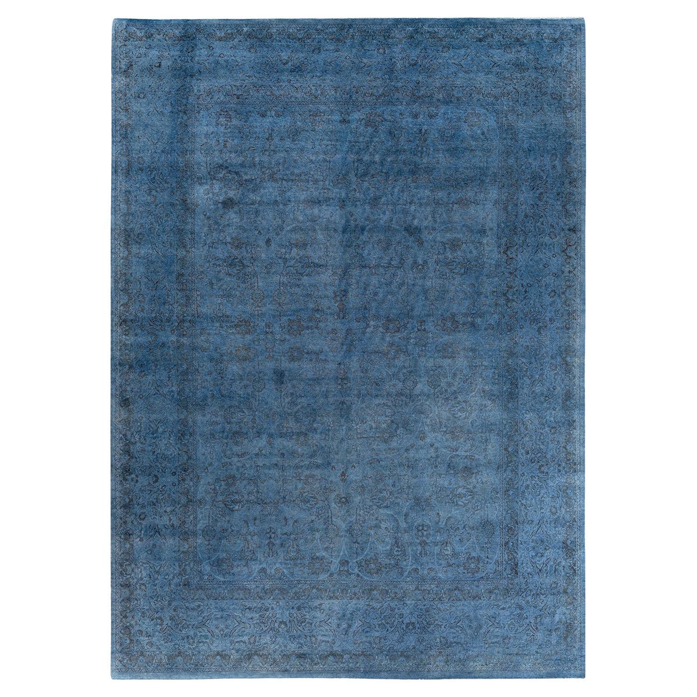 Contemporary Overdyed Hand Knotted Wool Blue Area Rug 9' 4" x 12' 9"
