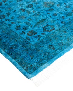 Contemporary Overdyed Hand Knotted Wool Blue Area Rug