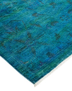 Contemporary Overdyed Hand Knotted Wool Blue Area Rug