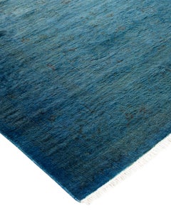 Contemporary Overdyed Hand Knotted Wool Blue Area Rug