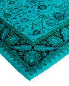 Contemporary Overdyed Hand Knotted Wool Blue Area Rug