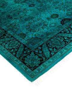 Contemporary Overdyed Hand Knotted Wool Blue Area Rug
