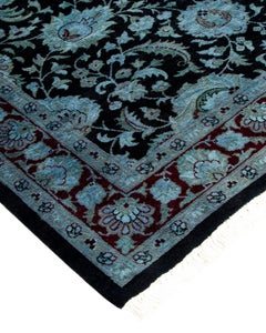 Contemporary Overdyed Hand Knotted Wool Blue Area Rug