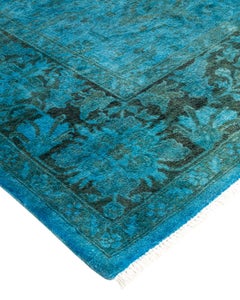 Contemporary Overdyed Hand Knotted Wool Blue Area Rug
