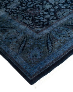 Contemporary Overdyed Hand Knotted Wool Blue Area Rug