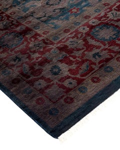 Contemporary Overdyed Hand Knotted Wool Blue Area Rug