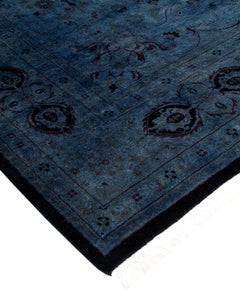 Alfombra de lana teñida a mano contemporánea azul