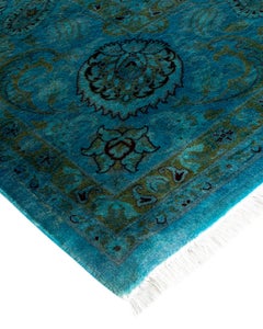 Contemporary Overdyed Hand Knotted Wool Blue Area Rug