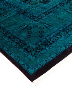 Contemporary Overdyed Hand Knotted Wool Blue Area Rug