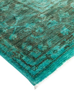 Alfombra de lana teñida a mano contemporánea azul
