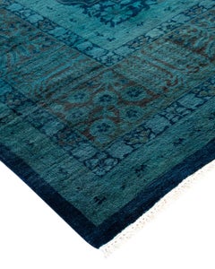 Contemporary Overdyed Hand Knotted Wool Blue Area Rug