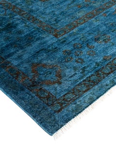 Contemporary Overdyed Hand Knotted Wool Blue Area Rug