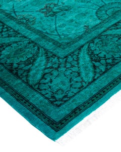 Contemporary Overdyed Hand Knotted Wool Blue Area Rug
