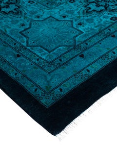 Contemporary Overdyed Hand Knotted Wool Blue Area Rug