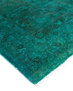 Contemporary Overdyed Hand Knotted Wool Blue Area Rug