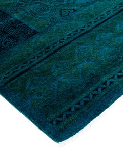 Contemporary Overdyed Hand Knotted Wool Blue Area Rug