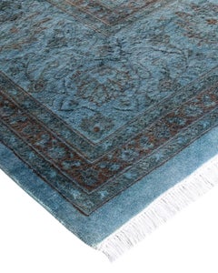 Contemporary Overdyed Hand Knotted Wool Blue Area Rug