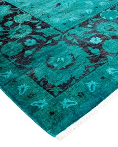 Contemporary Overdyed Hand Knotted Wool Blue Area Rug