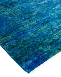 Contemporary Overdyed Hand Knotted Wool Blue Area Rug