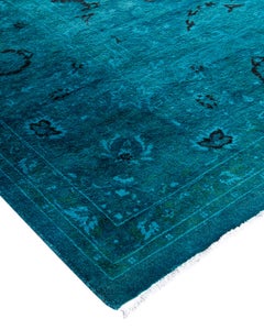 Contemporary Overdyed Hand Knotted Wool Blue Area Rug