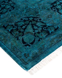 Contemporary Overdyed Hand Knotted Wool Blue Area Rug