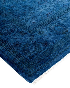 Alfombra de lana teñida a mano contemporánea azul
