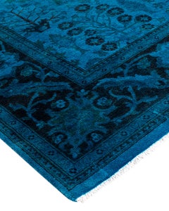 Contemporary Overdyed Hand Knotted Wool Blue Area Rug