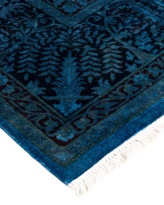 Contemporary Overdyed Hand Knotted Wool Blue Area Rug