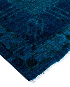 Contemporary Overdyed Hand Knotted Wool Blue Area Rug