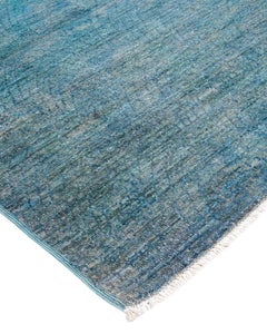 Contemporary Overdyed Hand Knotted Wool Blue Area Rug