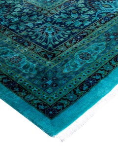 Contemporary Overdyed Hand Knotted Wool Blue Area Rug