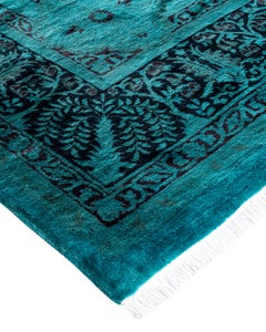 Contemporary Overdyed Hand Knotted Wool Blue Area Rug