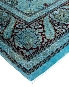 Contemporary Overdyed Hand Knotted Wool Blue Area Rug