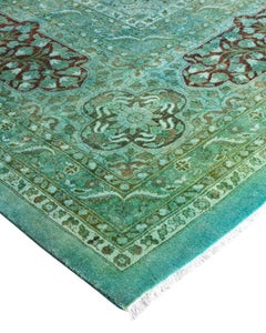 Contemporary Overdyed Hand Knotted Wool Blue Area Rug