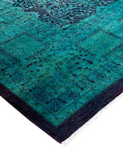 Contemporary Overdyed Hand Knotted Wool Blue Area Rug