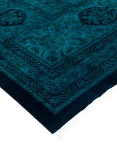 Contemporary Overdyed Hand Knotted Wool Blue Area Rug