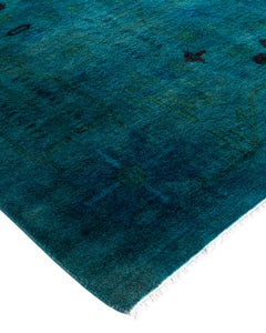 Contemporary Overdyed Hand Knotted Wool Blue Area Rug