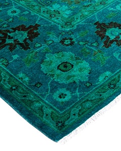 Contemporary Overdyed Hand Knotted Wool Blue Area Rug
