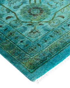 Contemporary Overdyed Hand Knotted Wool Blue Area Rug