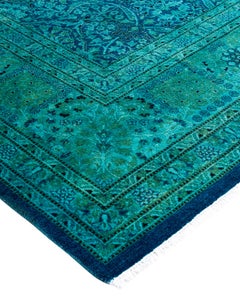 Contemporary Overdyed Hand Knotted Wool Blue Area Rug