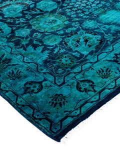 Contemporary Overdyed Hand Knotted Wool Blue Area Rug