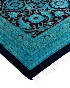 Contemporary Overdyed Hand Knotted Wool Blue Area Rug
