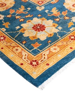 Alfombra de lana teñida a mano contemporánea azul