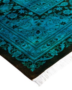 Contemporary Overdyed Hand Knotted Wool Blue Area Rug
