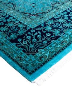 Contemporary Overdyed Hand Knotted Wool Blue Area Rug