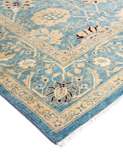 Contemporary Overdyed Hand Knotted Wool Blue Area Rug