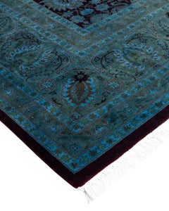 Contemporary Overdyed Hand Knotted Wool Blue Area Rug